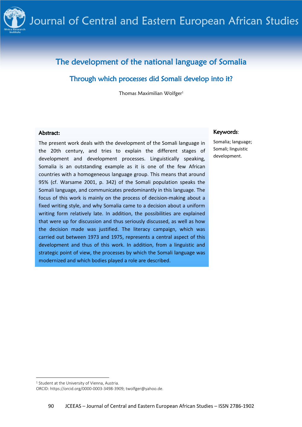 The Development of the National Language of Somalia