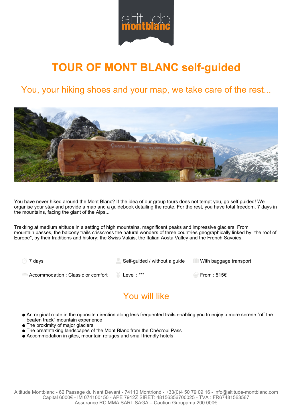 TOUR of MONT BLANC Self-Guided