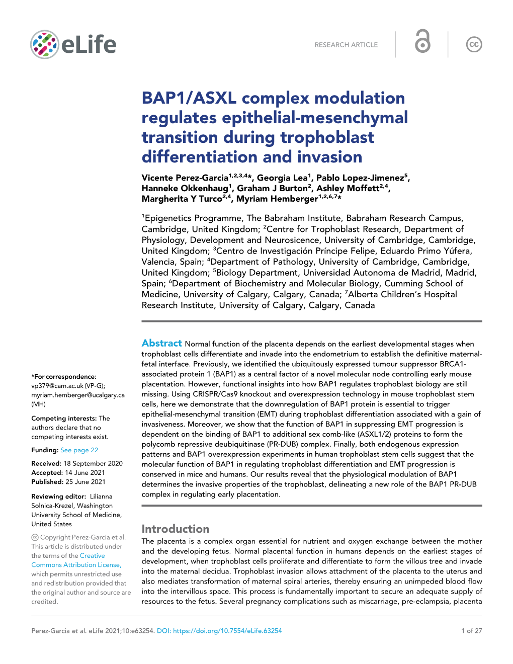 BAP1/ASXL Complex Modulation Regulates Epithelial-Mesenchymal