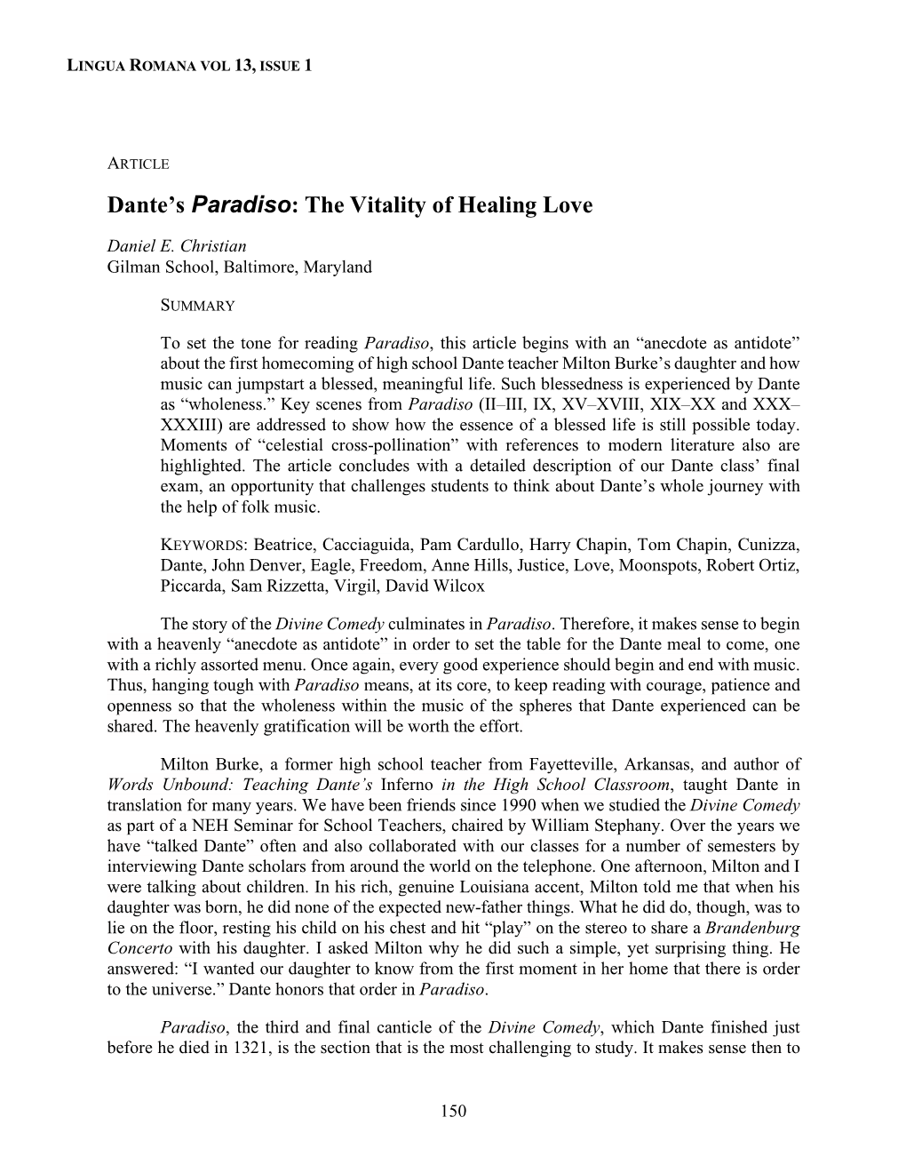 Dante's Paradiso: the Vitality of Healing Love