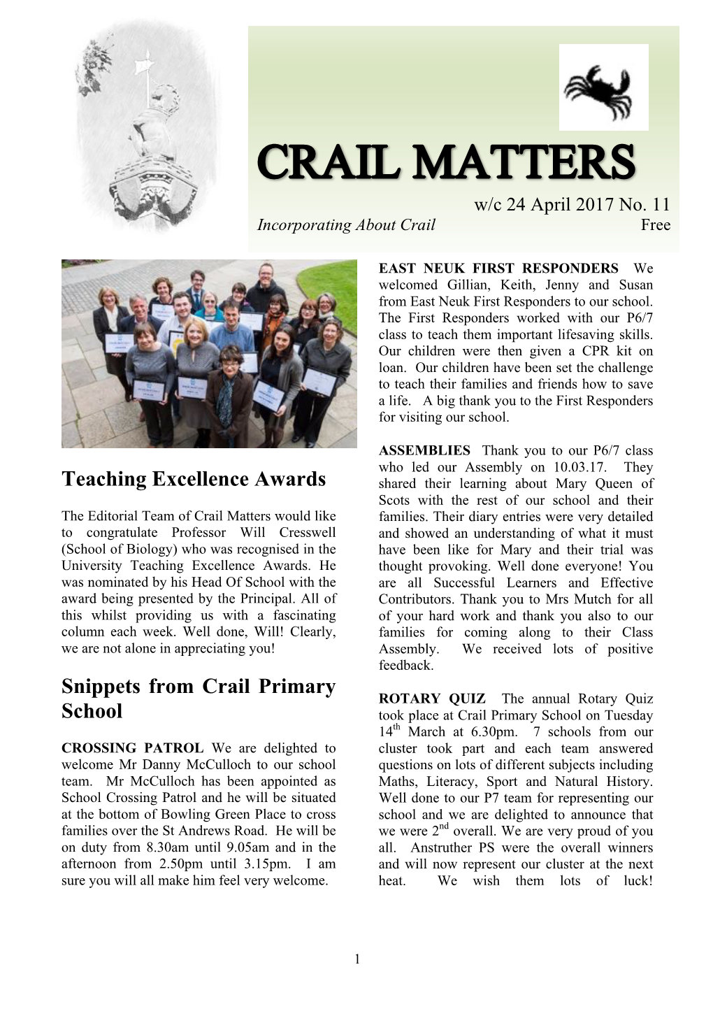 Teaching Excellence Awards Snippets from Crail Primary School