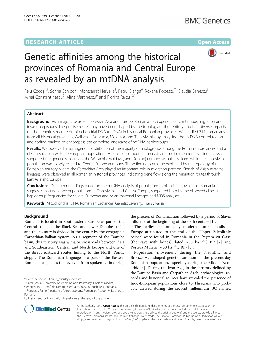 Genetic Affinities Among the Historical Provinces of Romania and Central