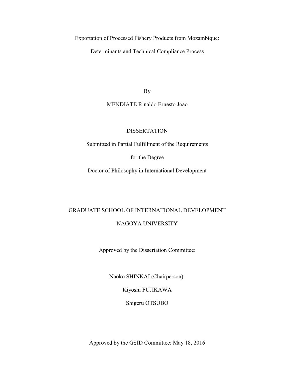 Exportation of Processed Fishery Products from Mozambique