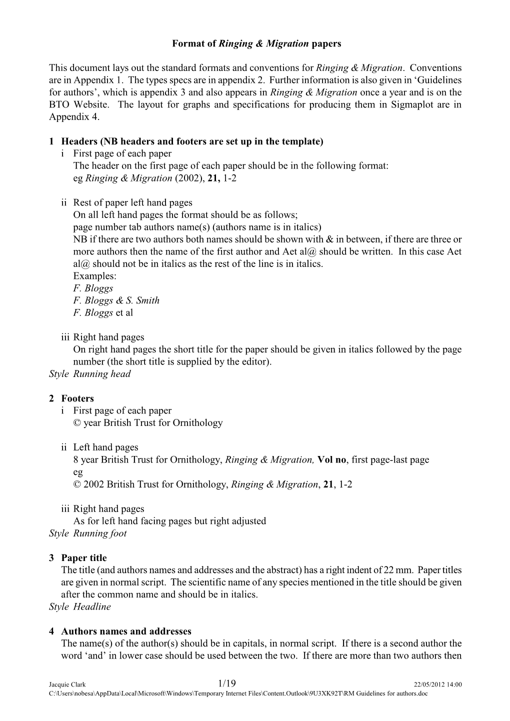 Format of R&M Papers