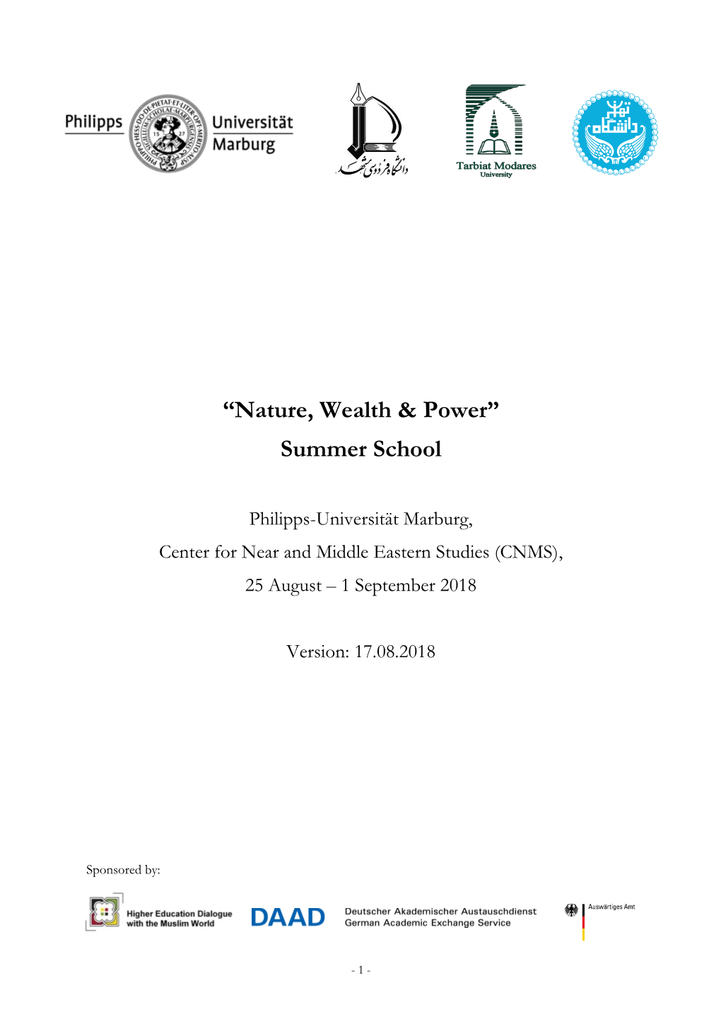 “Nature, Wealth & Power” Summer School