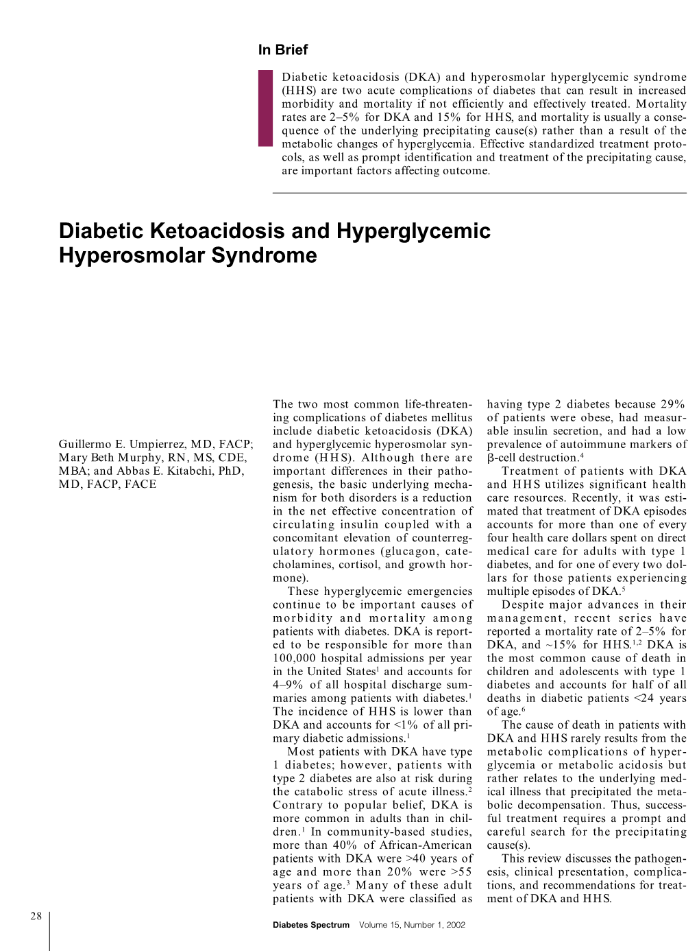 Diabetic Ketoacidosis and Hyperglycemic Hyperosmolar Syndrome
