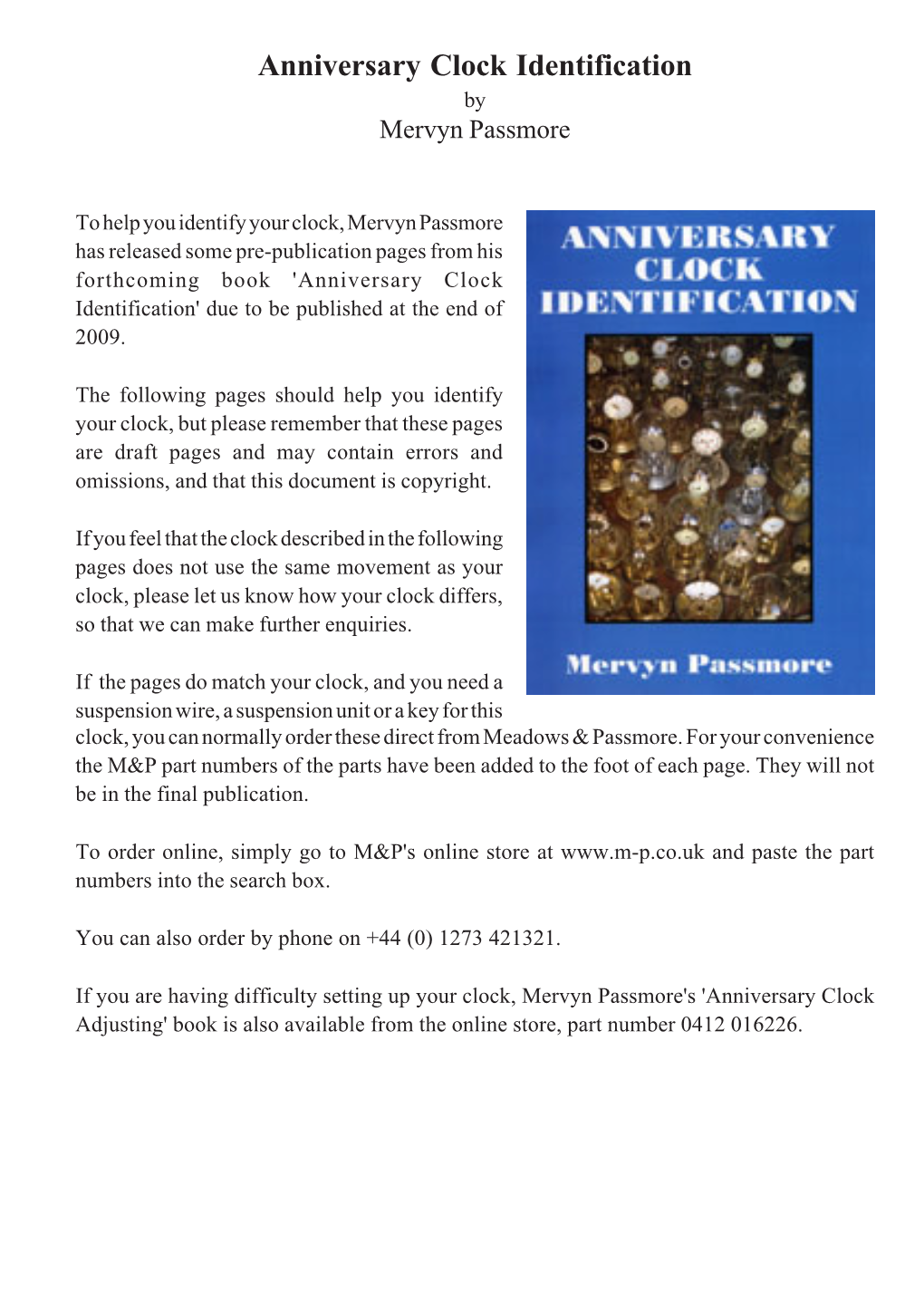 Anniversary Clock Identification by Mervyn Passmore