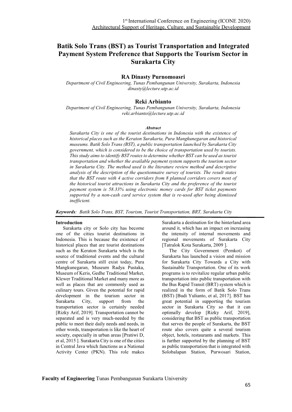 Batik Solo Trans (BST) As Tourist Transportation and Integrated Payment System Preference That Supports the Tourism Sector in Surakarta City