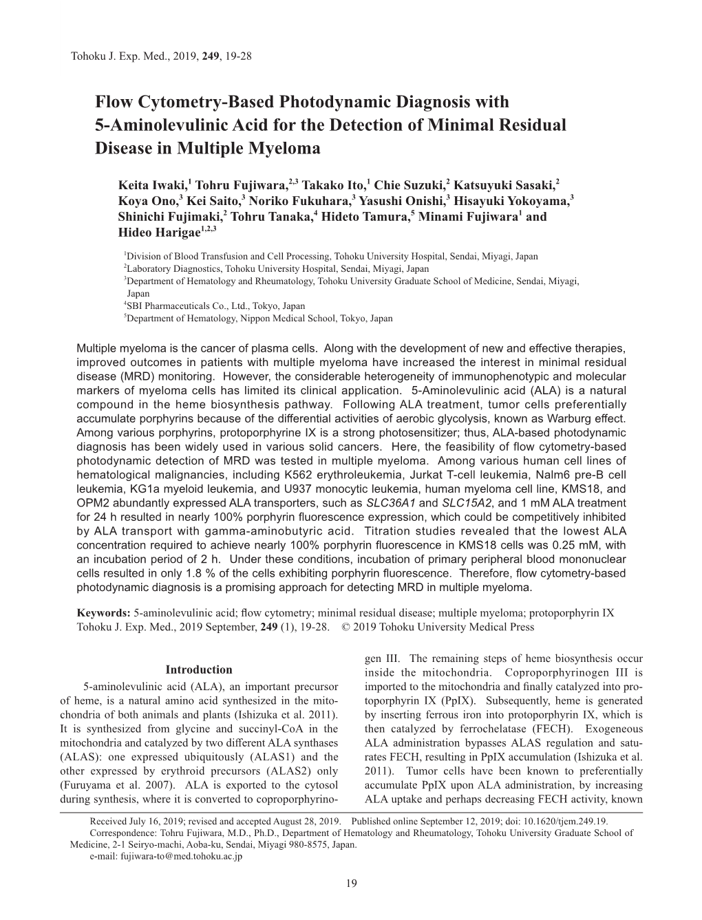 Flow Cytometry-Based Photodynamic Diagnosis with 5-Aminolevulinic Acid for the Detection of Minimal Residual Disease in Multiple Myeloma