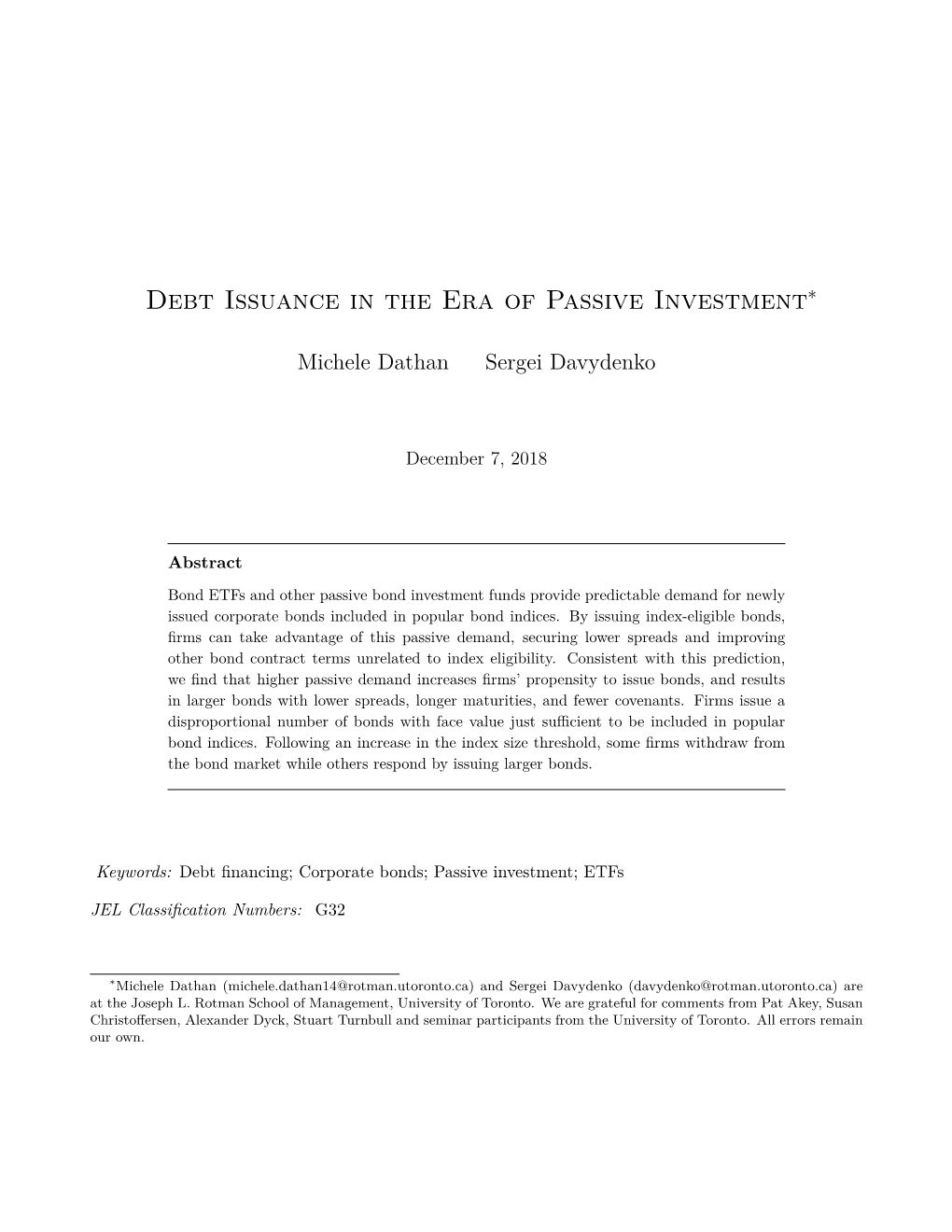 Debt Issuance in the Era of Passive Investment∗