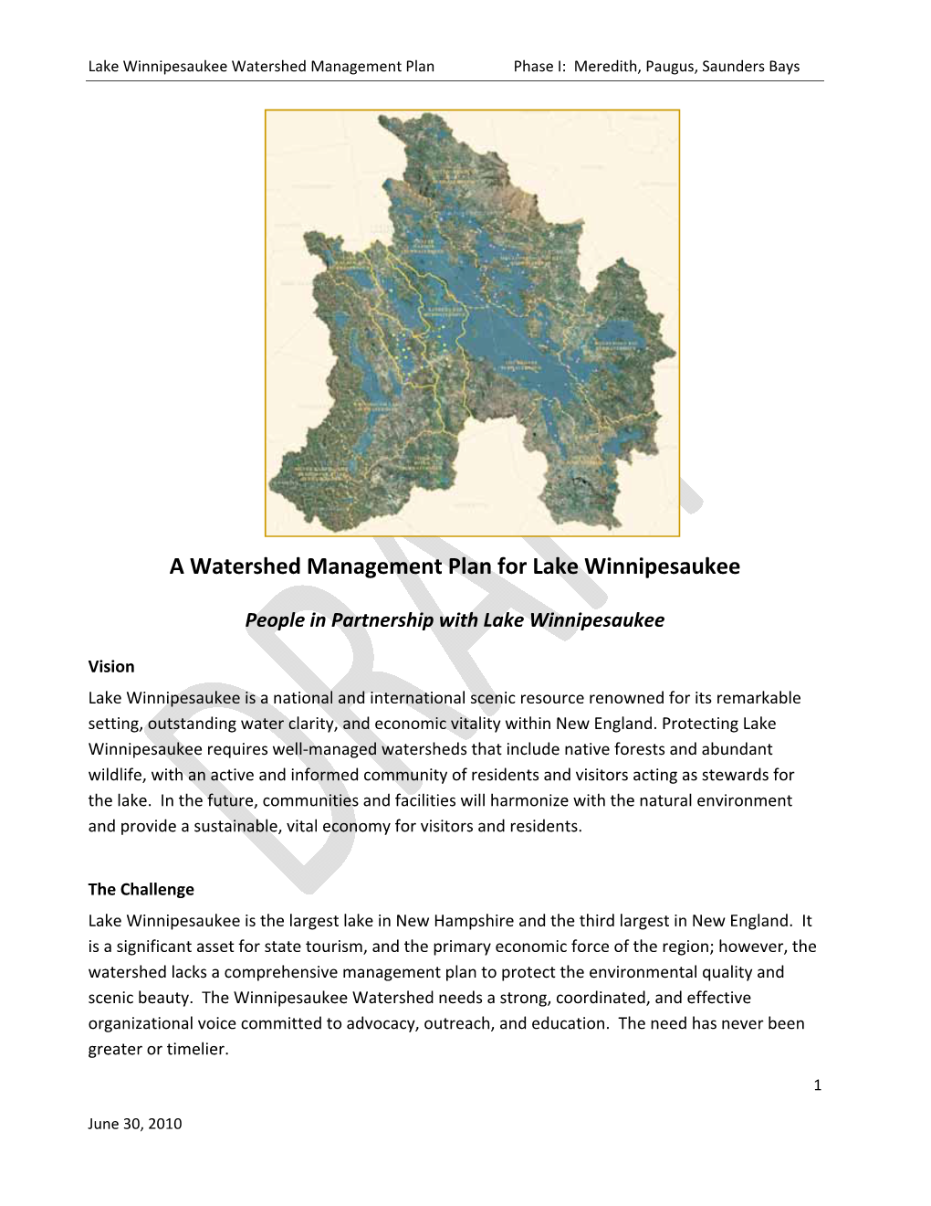 A Watershed Management Plan for Lake Winnipesaukee