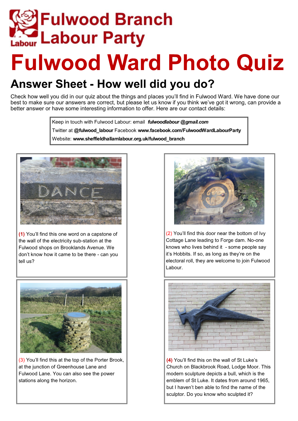 Fulwood Ward Photo Quiz Answer Sheet - How Well Did You Do? Check How Well You Did in Our Quiz About the Things and Places You’Ll Find in Fulwood Ward