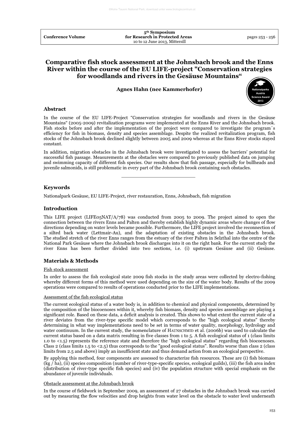 Comparative Fish Stock Assessment at the Johnsbach Brook and the Enns