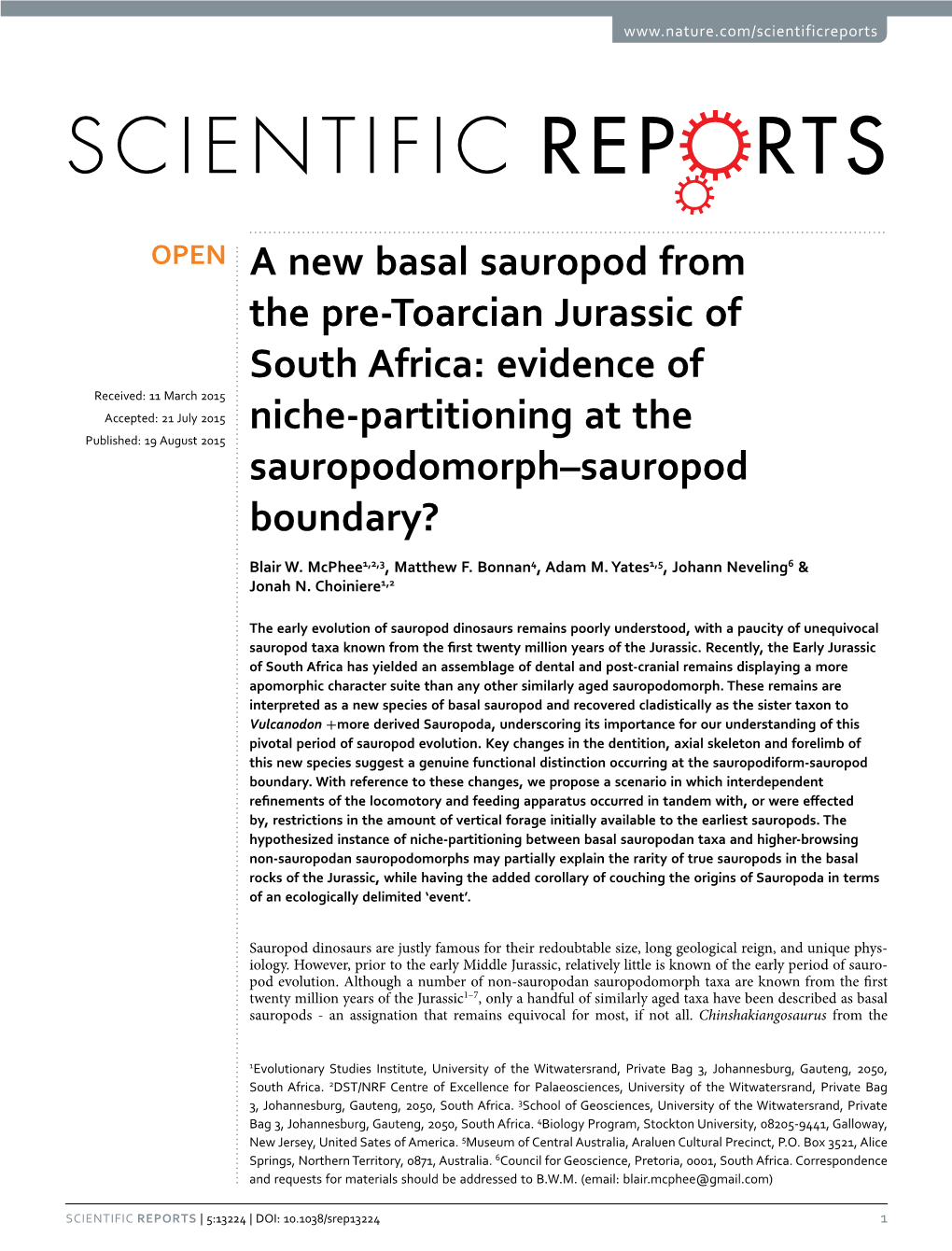 A New Basal Sauropod from the Pre-Toarcian Jurassic of South