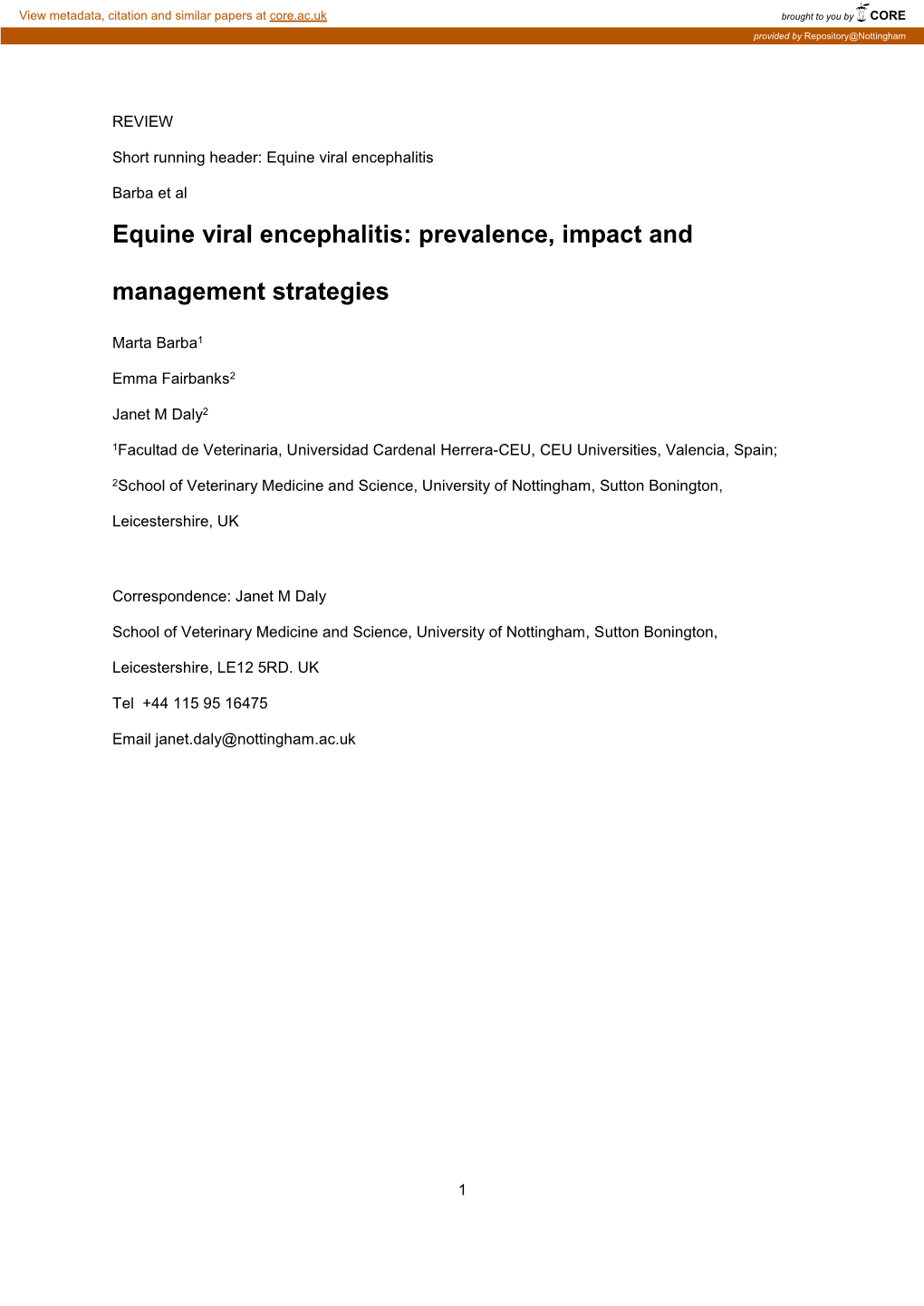 Equine Viral Encephalitis