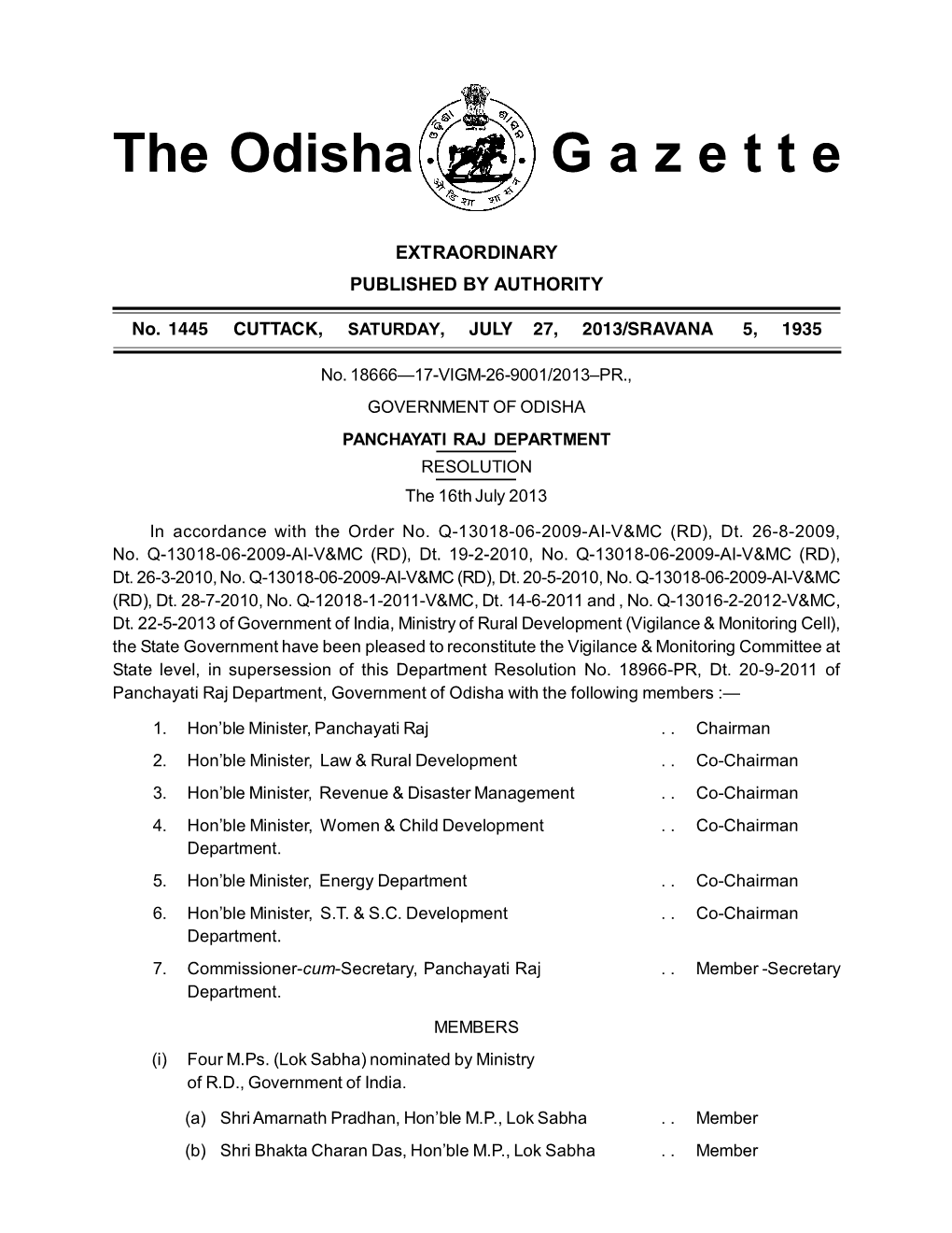 The Odisha G a Z E T T E