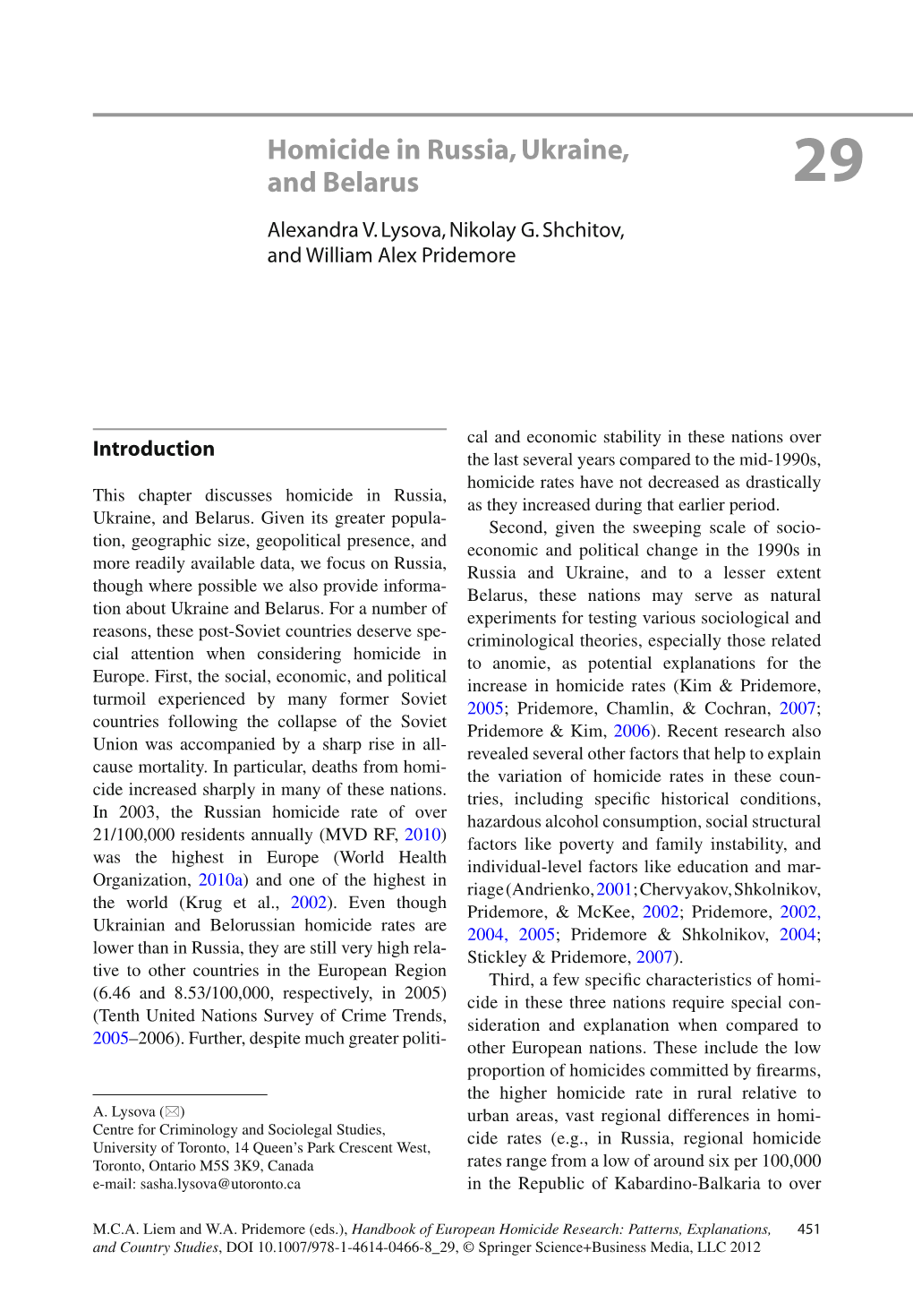 Homicide in Russia, Ukraine, and Belarus 29 Alexandra V