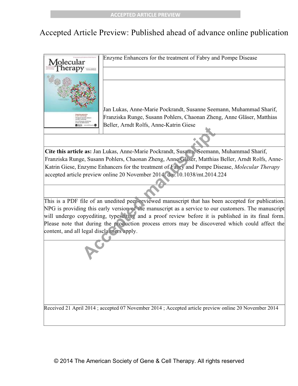 Enzyme Enhancers for the Treatment of Fabry and Pompe Disease