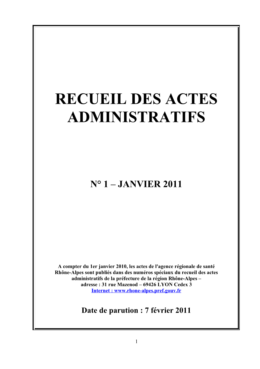 Recueil Des Actes Administratifs