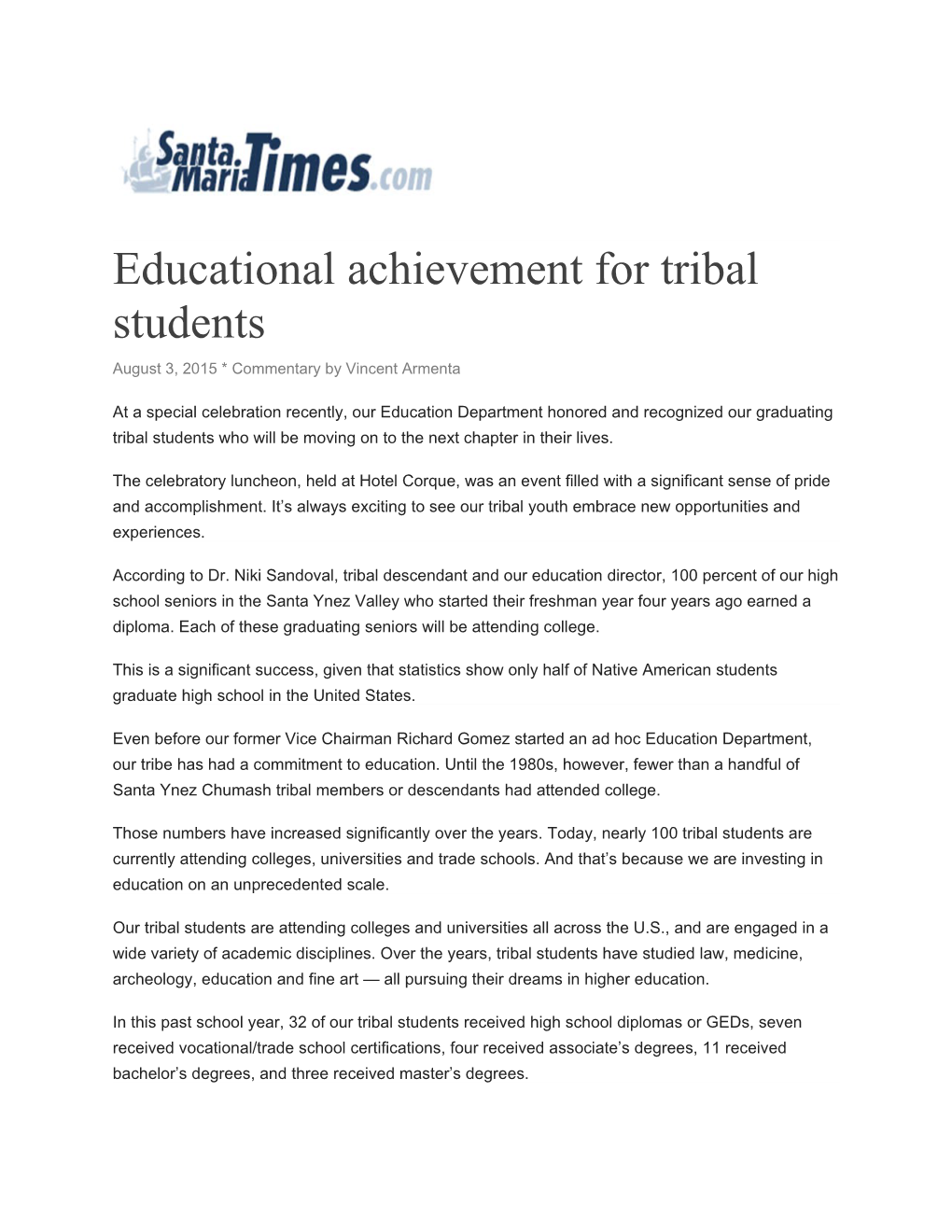 Educational Achievement for Tribal Students