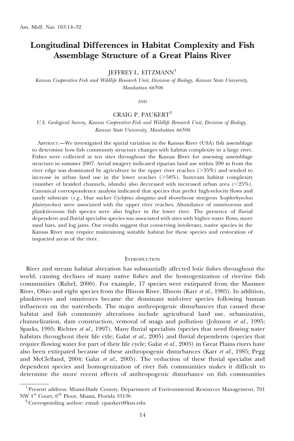 Longitudinal Differences in Habitat Complexity and Fish Assemblage Structure of a Great Plains River