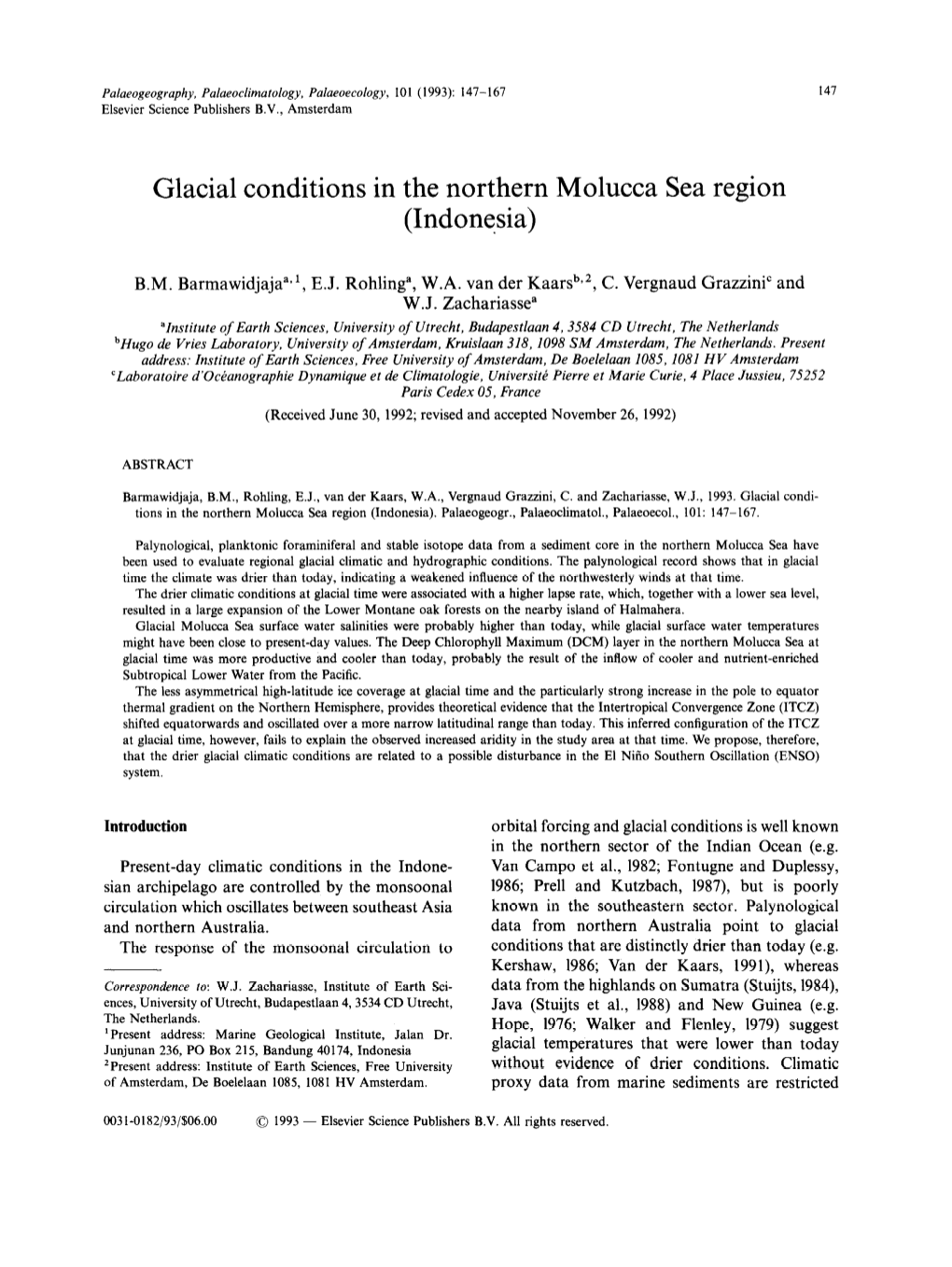 Glacial Conditions in the Northern Molucca Sea Region (Indonesia)