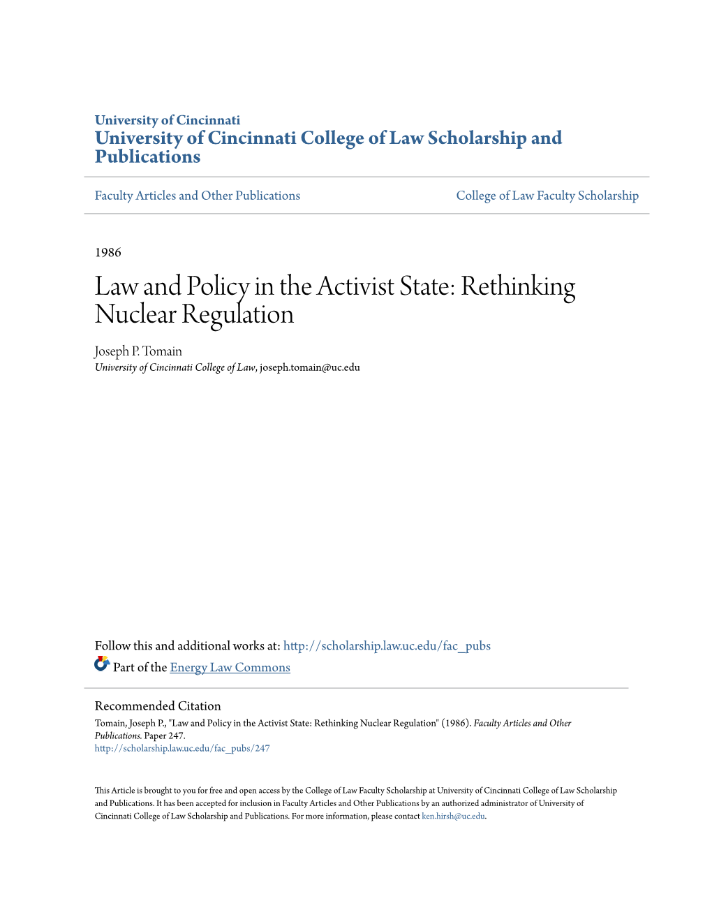 Rethinking Nuclear Regulation Joseph P