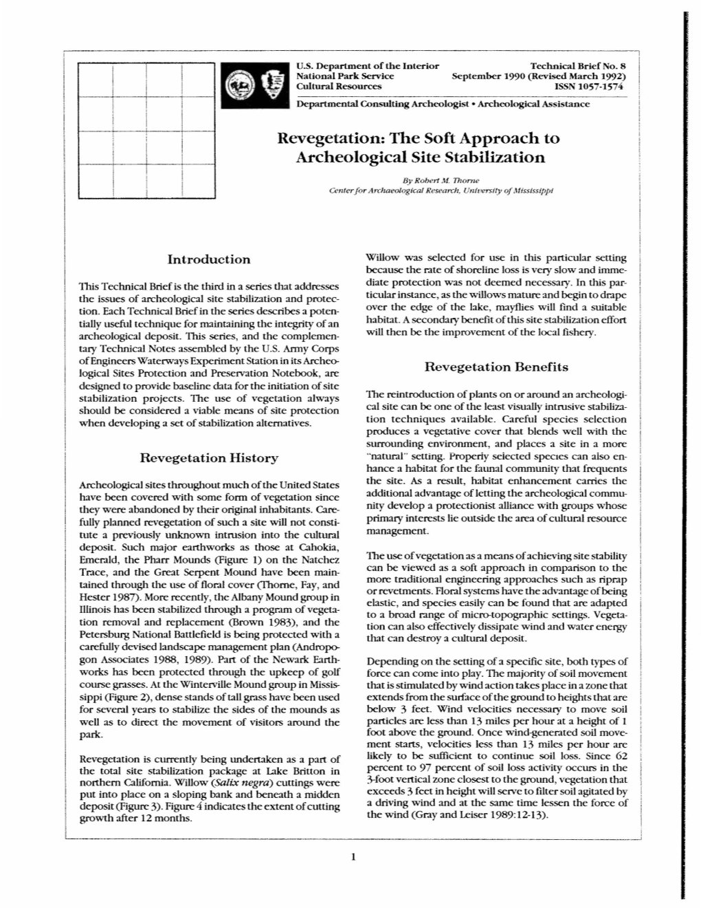 I I I Revegetation: the Soft Approach to Archeological Site Stabilization I