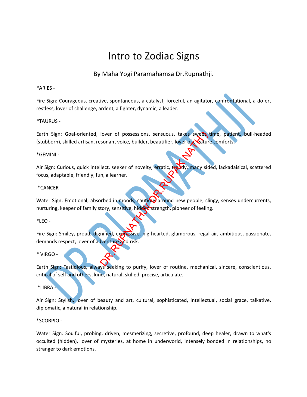 Intro to Zodiac Signs