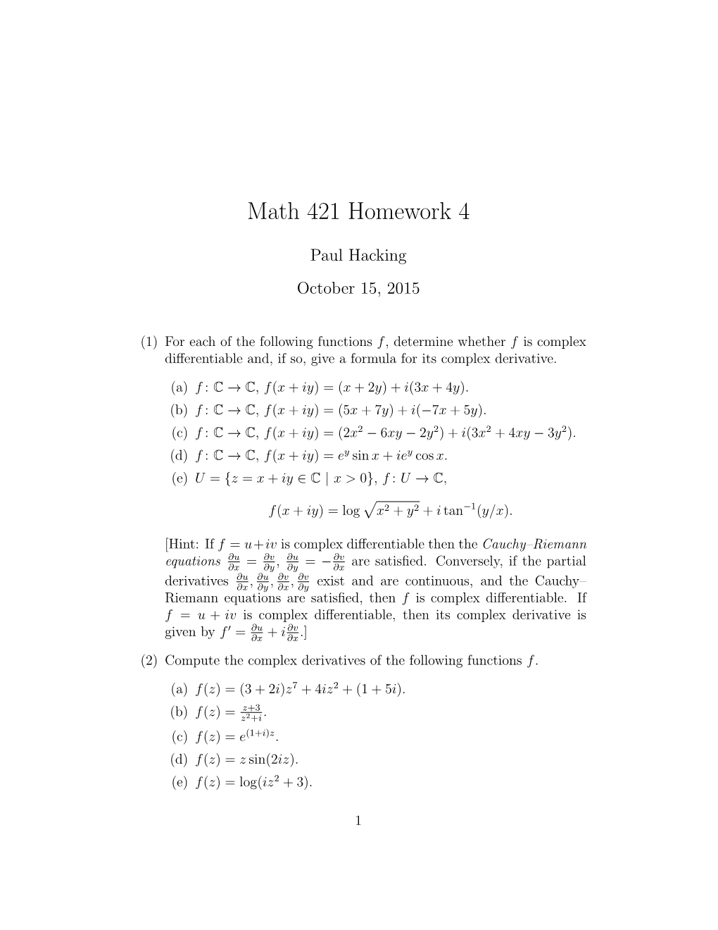 Math 421 Homework 4