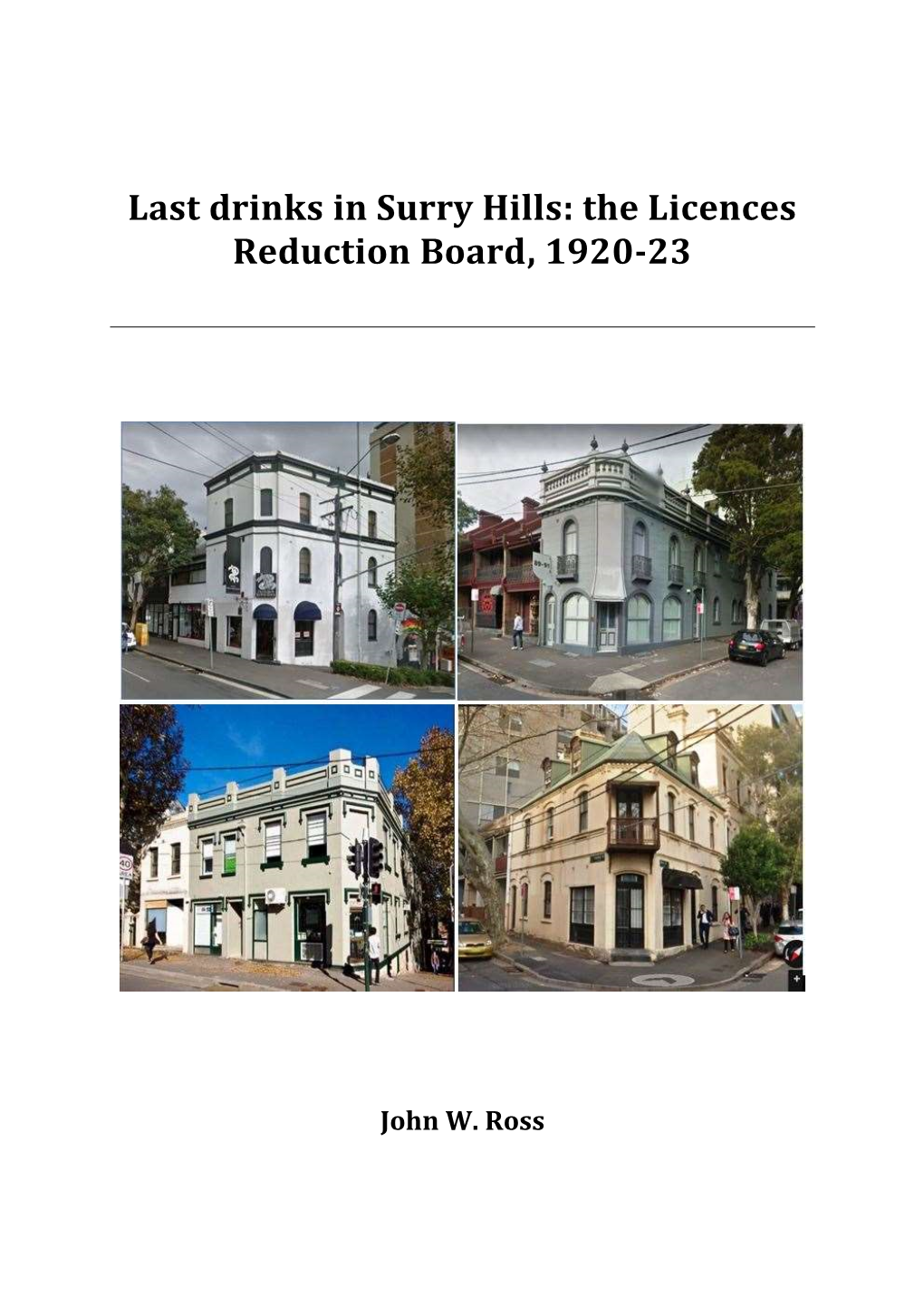 Last Drinks in Surry Hills: the Licences Reduction Board, 1920-23