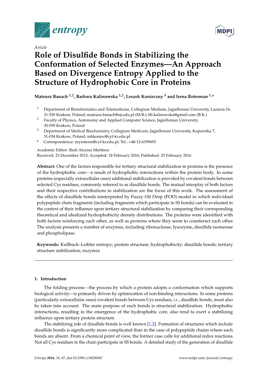 Role of Disulfide Bonds in Stabilizing the Conformation of Selected Enzymes