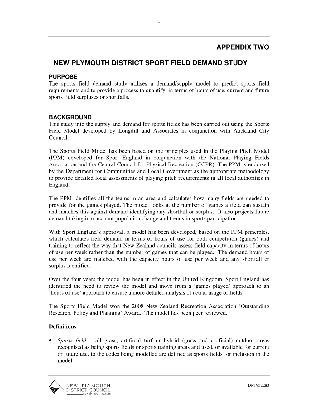 New Plymouth District Sport Field Demand Study