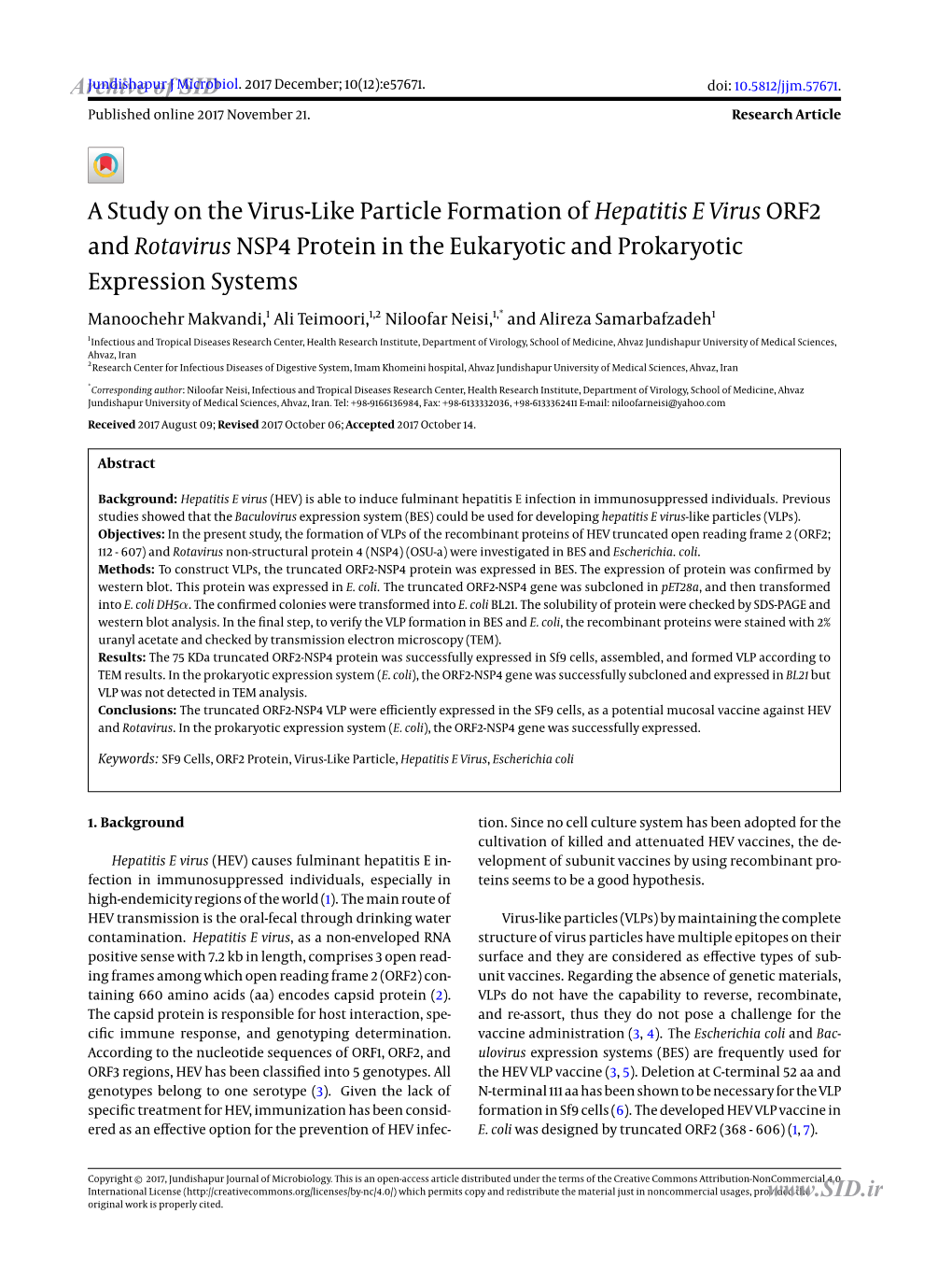 A Study on the Virus-Like Particle Formation of Hepatitis E Virus ORF2 and Rotavirus NSP4 Protein in the Eukaryotic and Prokaryotic Expression Systems