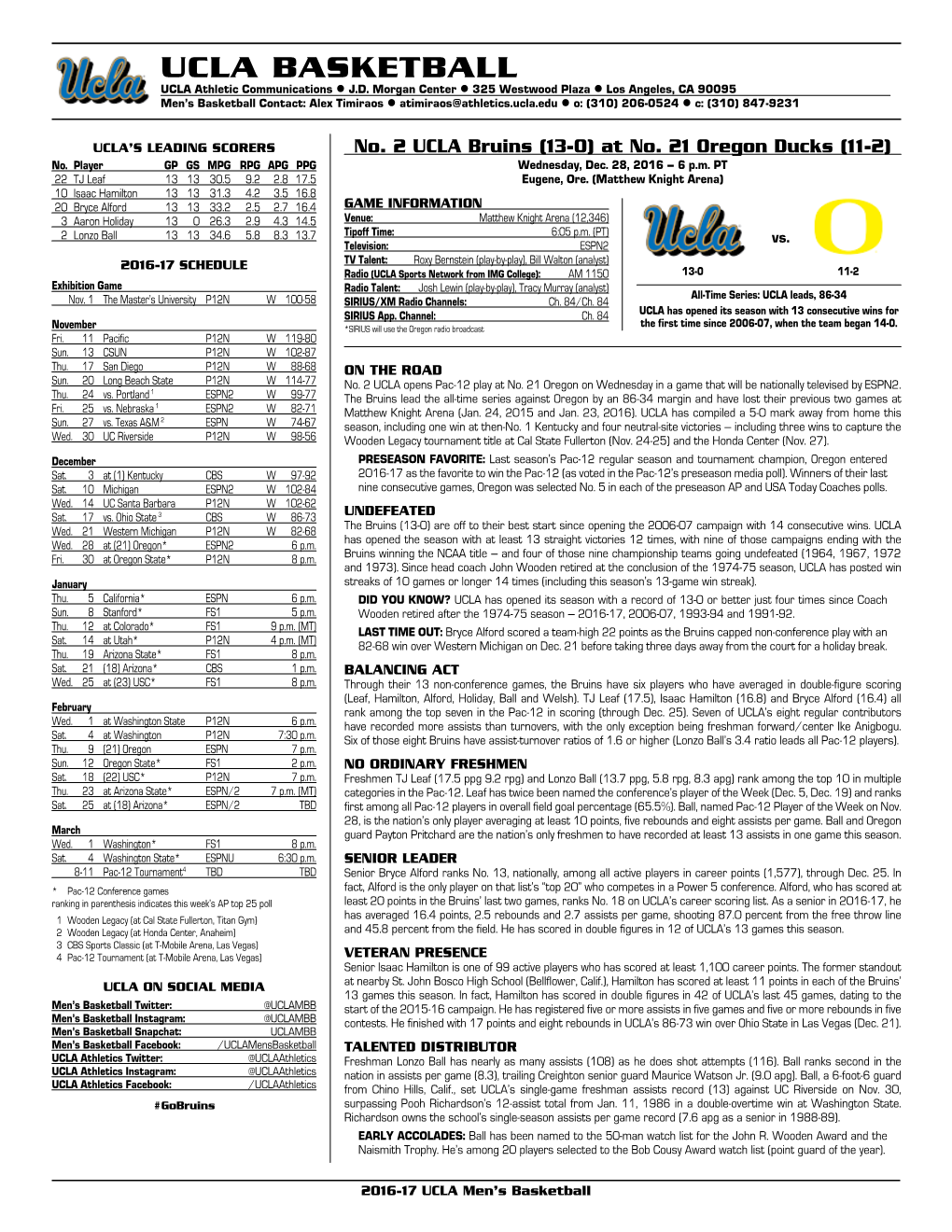 UCLA BASKETBALL UCLA Athletic Communications L J.D