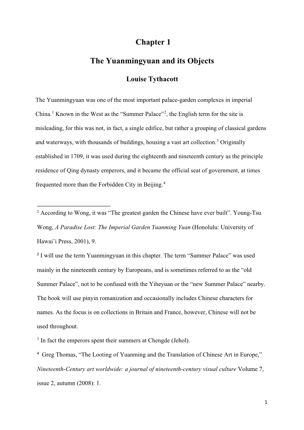 Chapter 1 the Yuanmingyuan and Its Objects