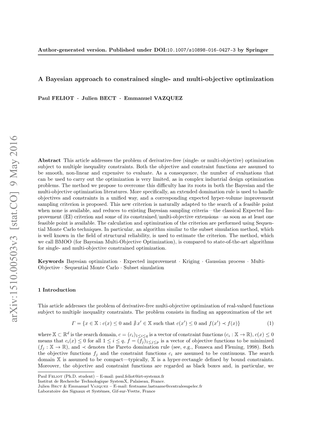 Bayesian Multi-Ojective Optimization