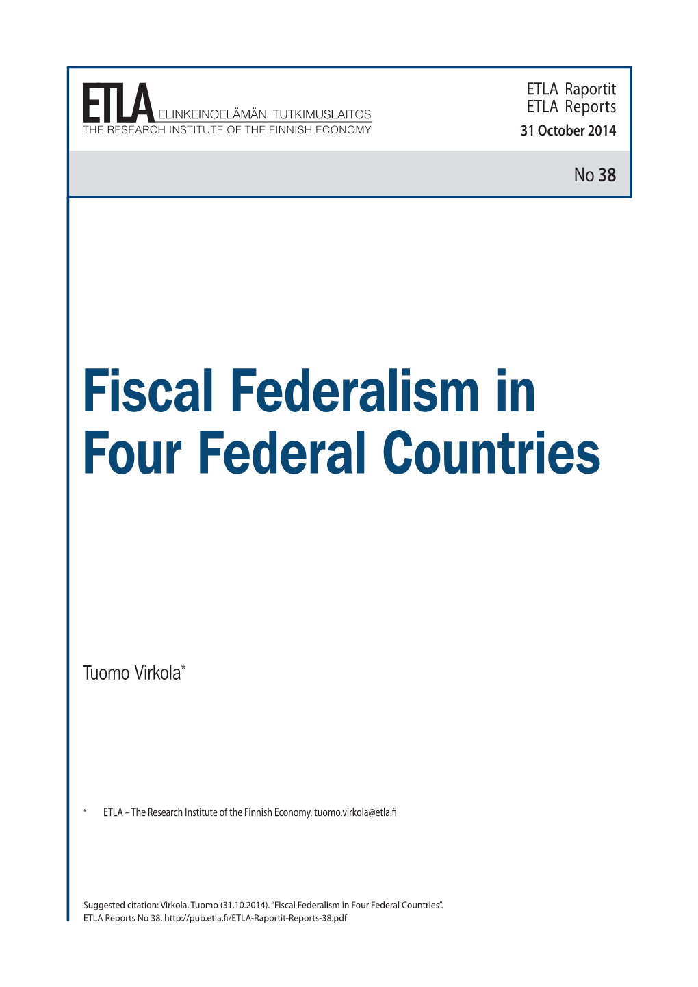 Fiscal Federalism in Four Federal Countries