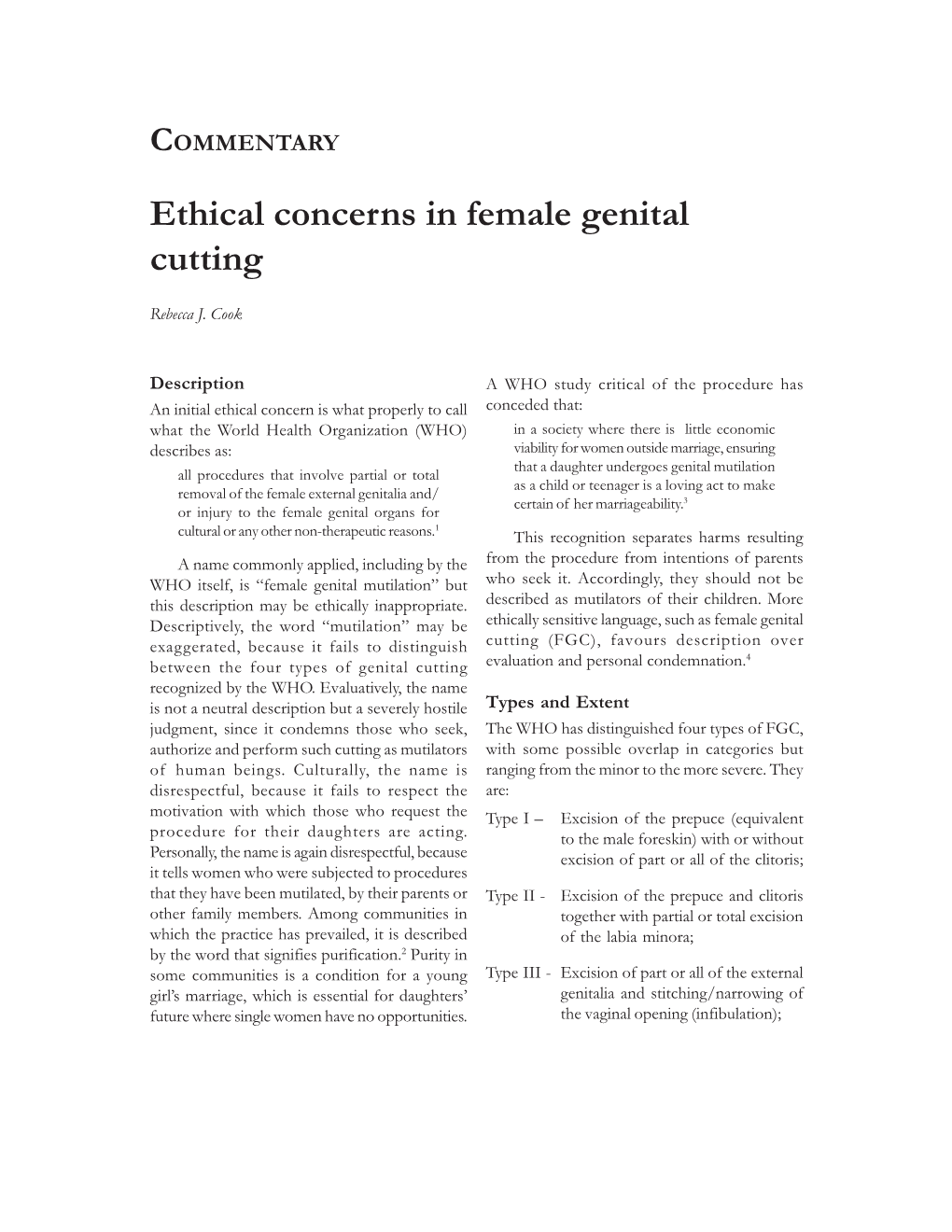 Ethical Concerns in Female Genital Cutting