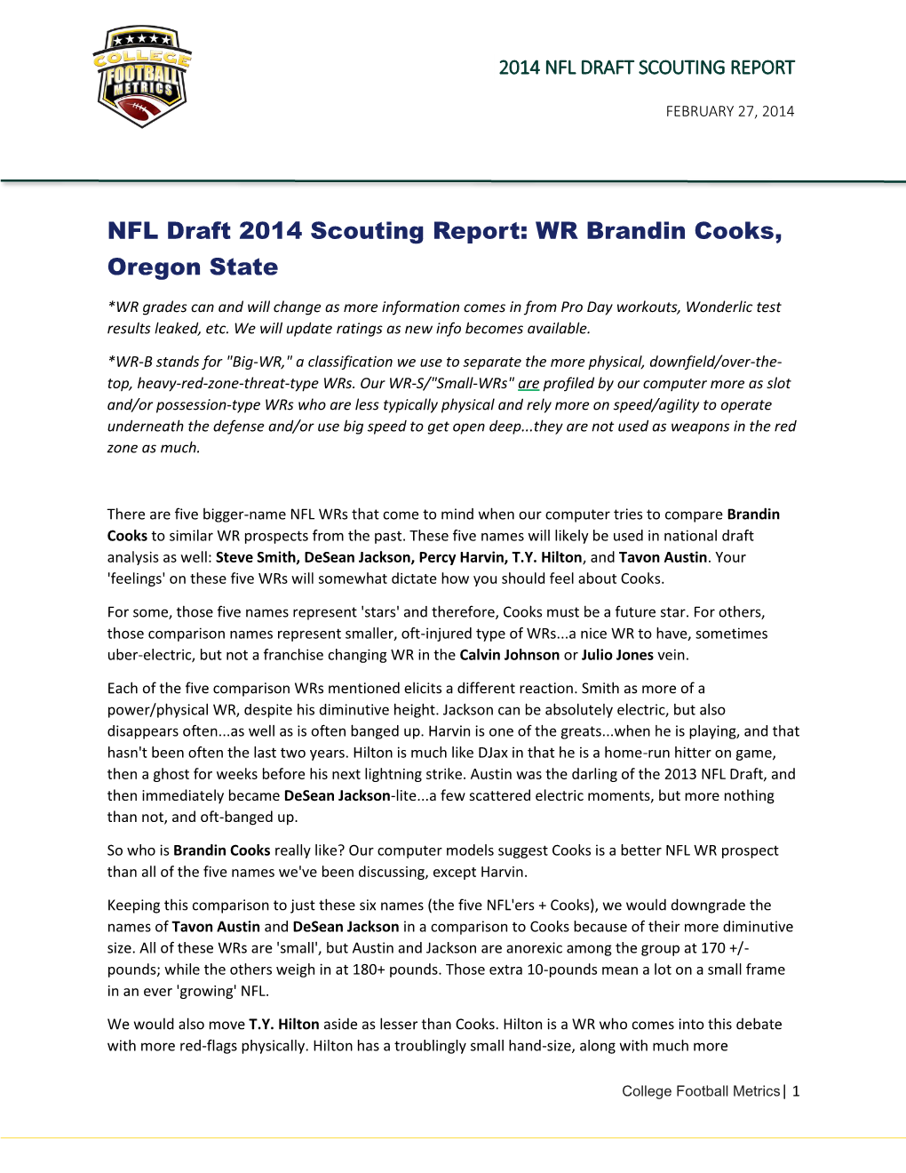 NFL Draft 2014 Scouting Report: WR Brandin Cooks, Oregon State