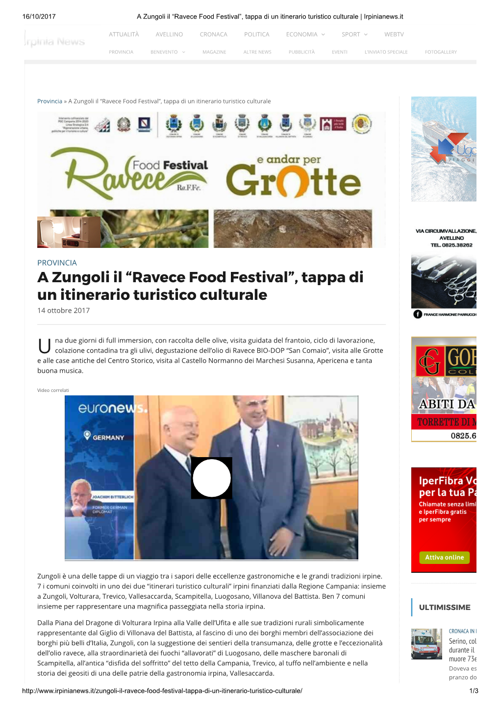 A Zungoli Il “Ravece Food Festival”, Tappa Di Un Itinerario Turistico Culturale | Irpinianews.It