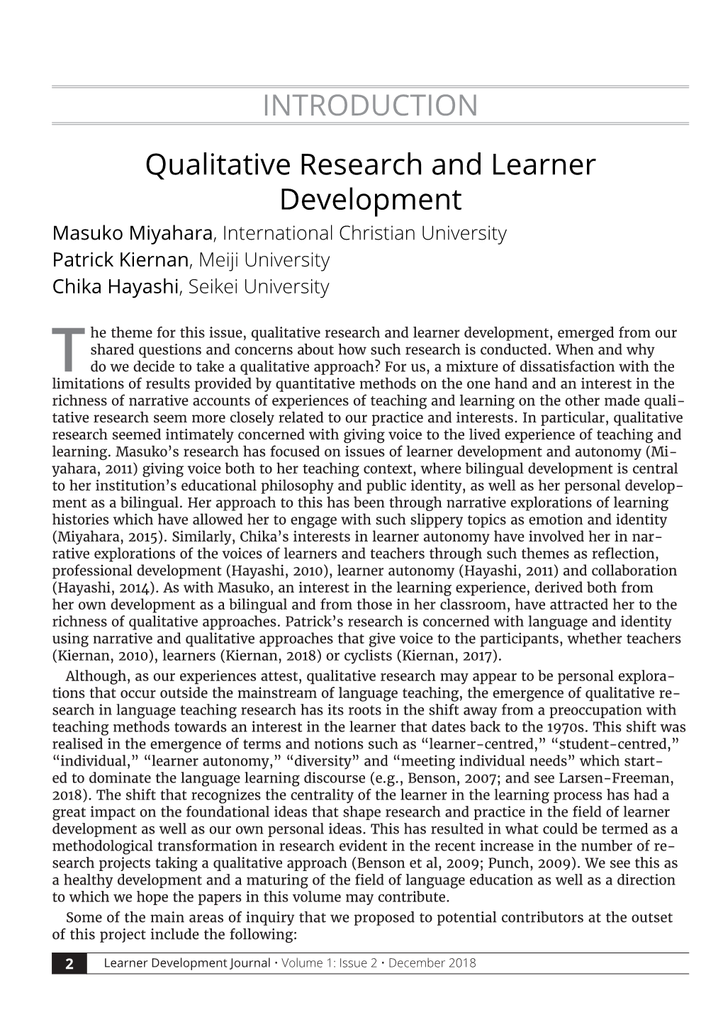 INTRODUCTION Qualitative Research and Learner Development