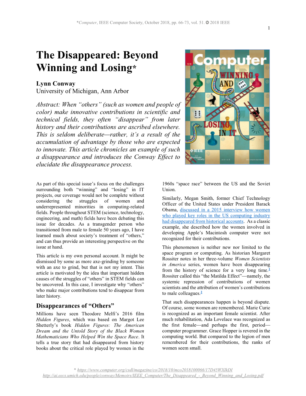 The Disappeared: Beyond Winning and Losing*