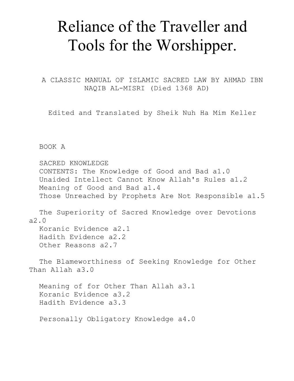 Reliance of the Traveller and Tools for the Worshipper