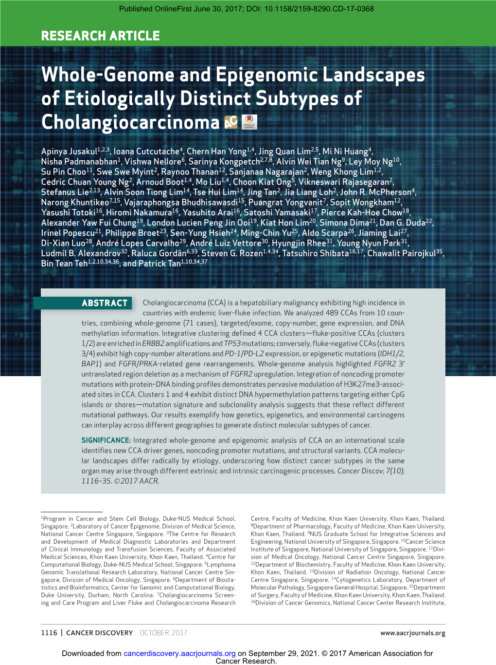 Whole-Genome and Epigenomic Landscapes of Etiologically Distinct Subtypes Of