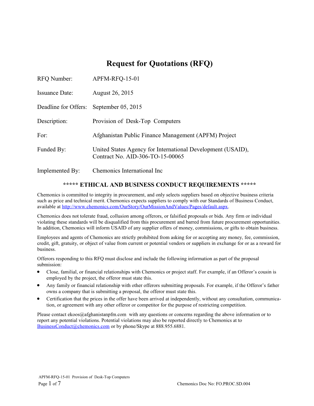 Request for Quotations (RFQ) s1