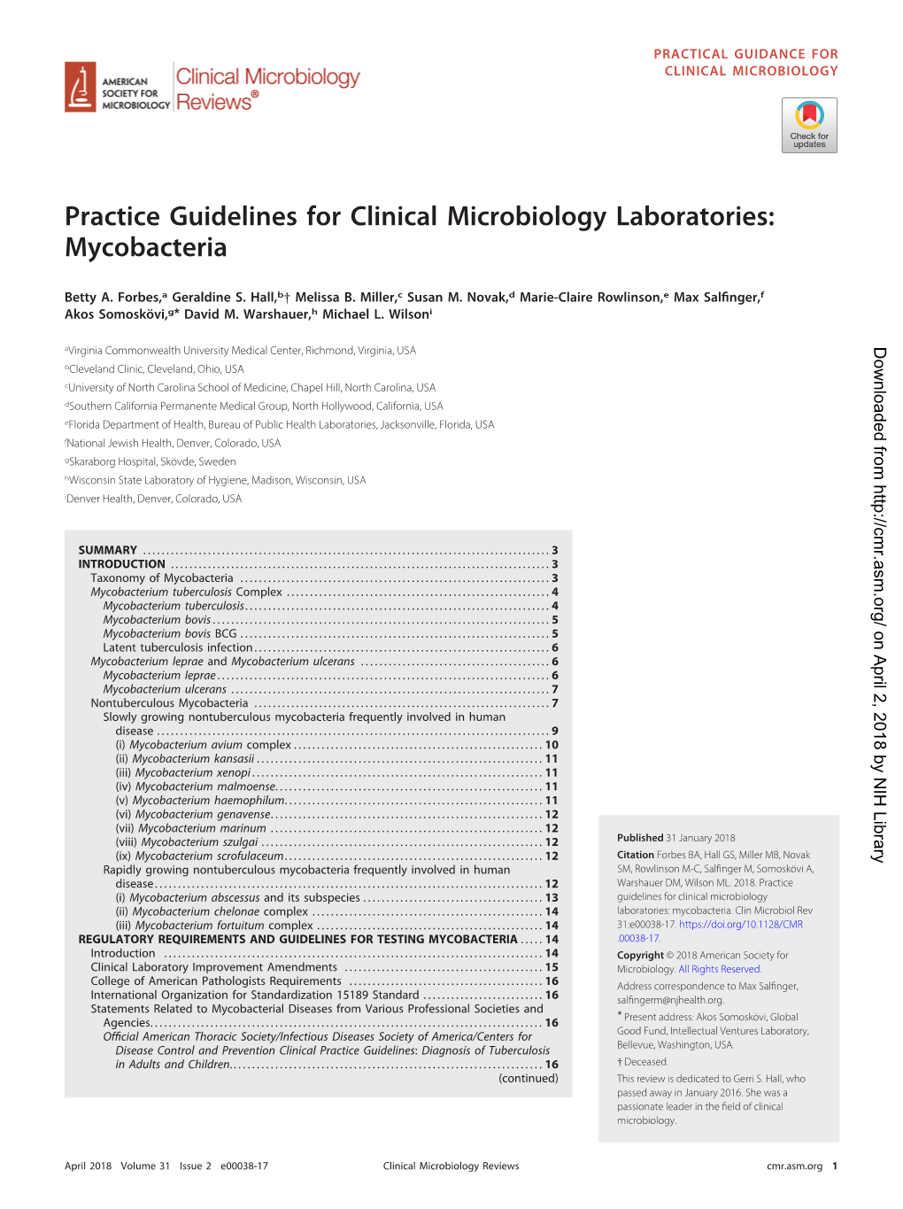 Mycobacteria Practice Guidelines for Clinical Microbiology Laboratories