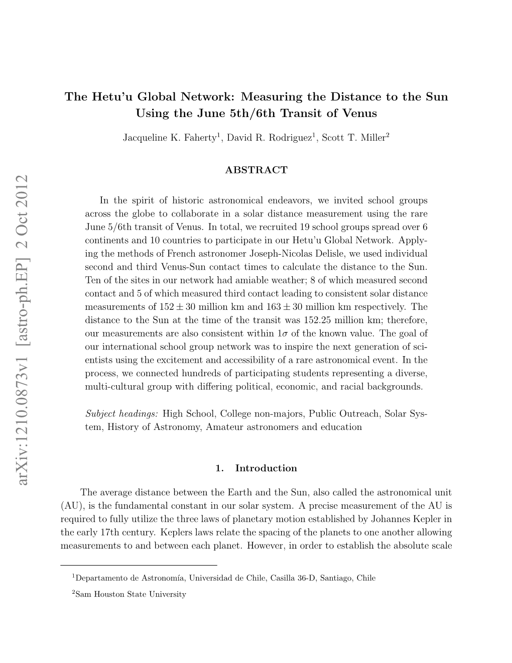 The Hetu'u Global Network: Measuring the Distance to the Sun