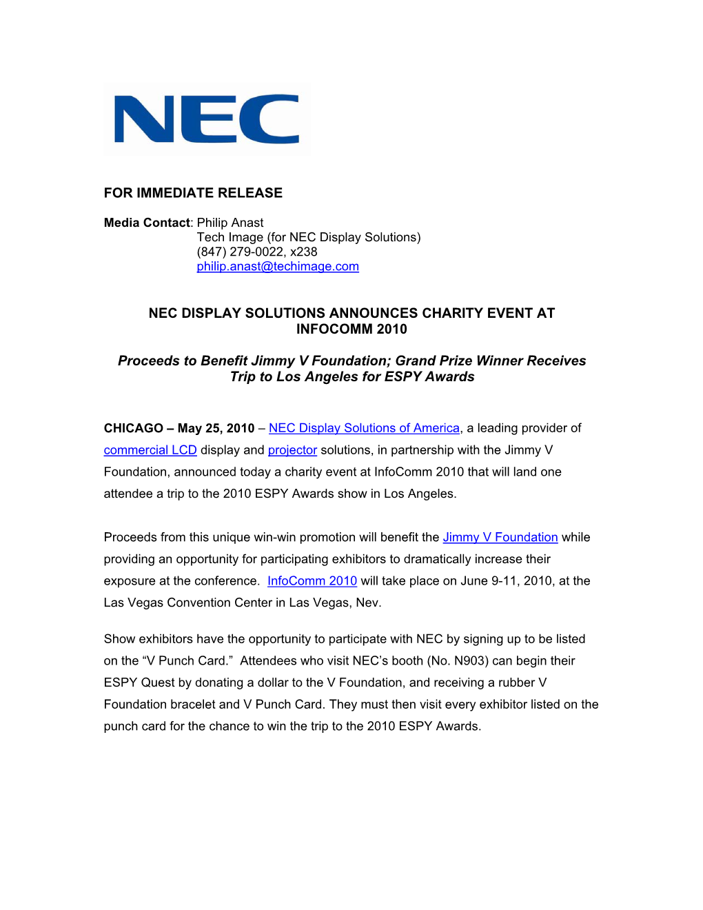 For Immediate Release Nec Display Solutions