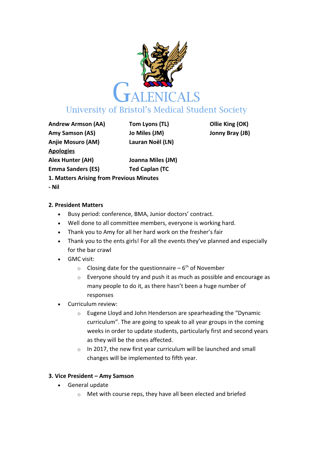 GALENICALS COMMITTEE MEETING Agenda